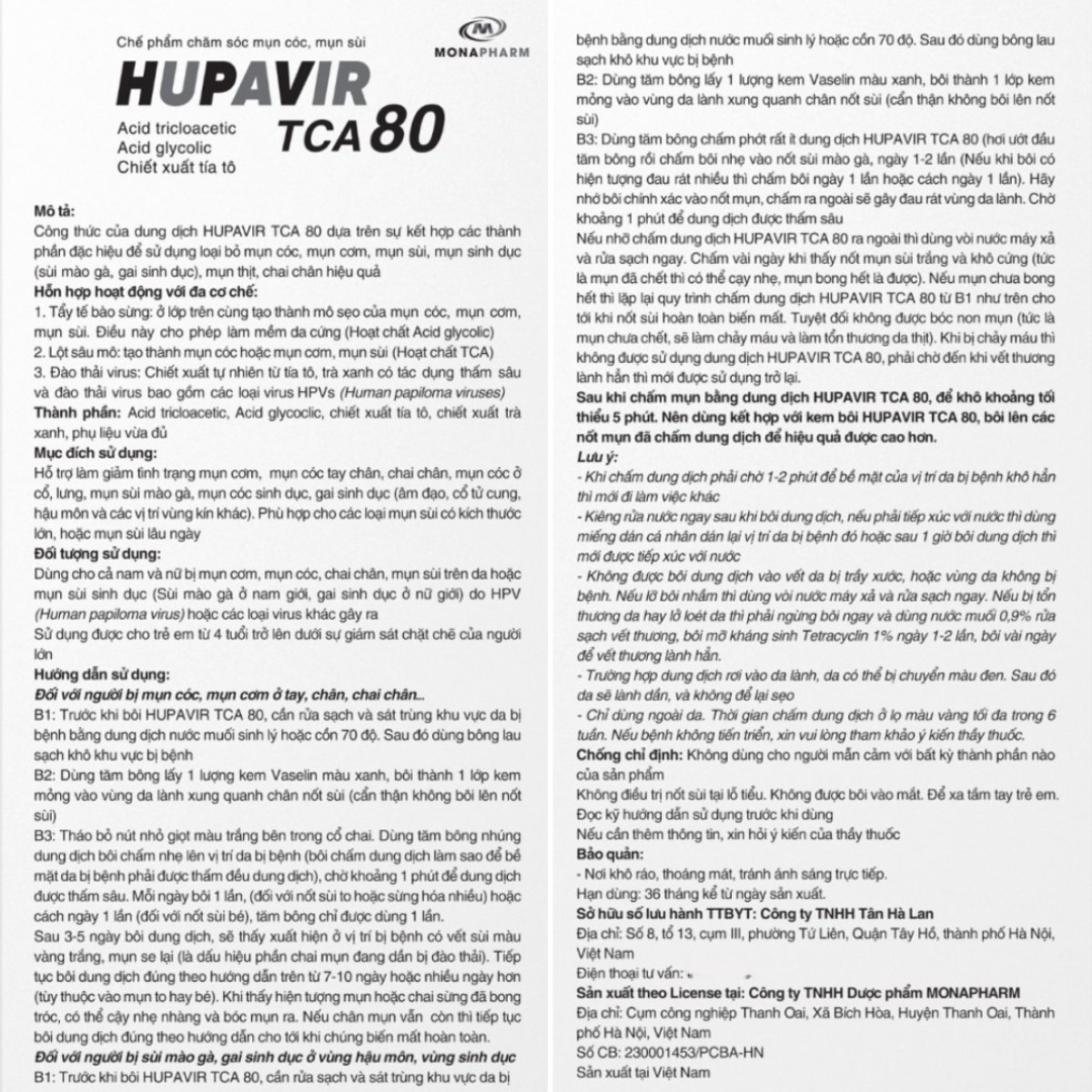 Hướng dẫn sử dụng Hupavir TCA 80