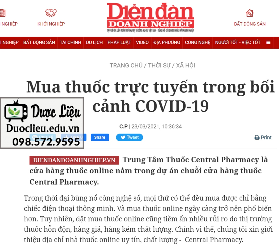 Diễn Đàn Doanh Nghiệp: Trung Tâm Thuốc Central Pharmacy là cửa hàng thuốc online nằm trong dự án chuỗi cửa hàng thuốc Central Pharmacy.